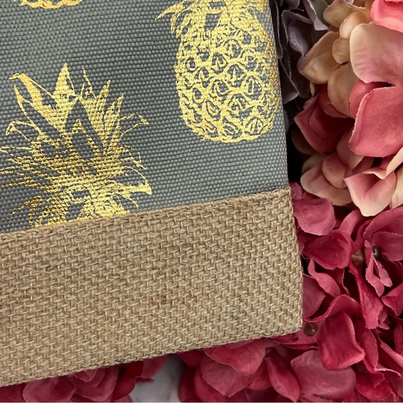 Grayish Blue & Metallic Gold Pineapple Makeup Cosmetic Wristlet Clutch Bag - Picture 6 of 11